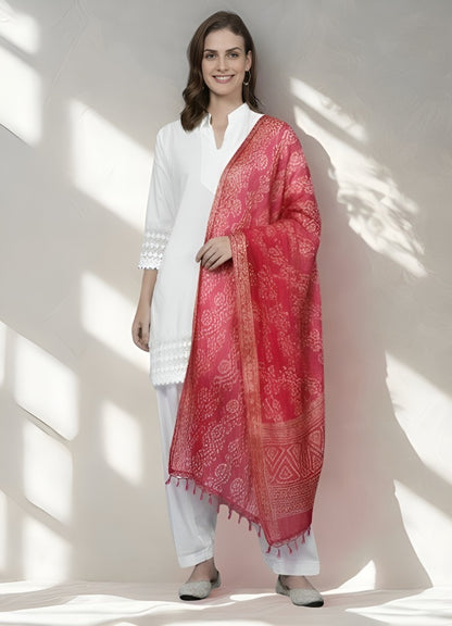 Rajasthani Bandhani Print Dupatta for Women - Pink & Gold Festive Wear Dupatta