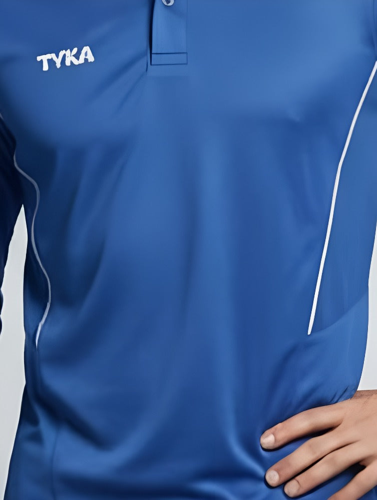 TYKA Prima Men Blue Sports Polo T-Shirt | Quick Dry Activewear with Contrast Piping