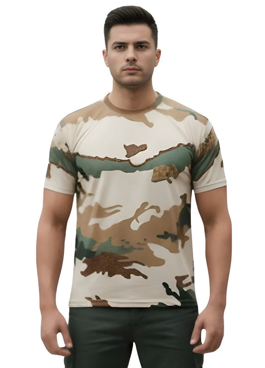 ITBP Original Camouflage Fabric T-Shirt , Durable & Breathable Army Wear Half Sleeves