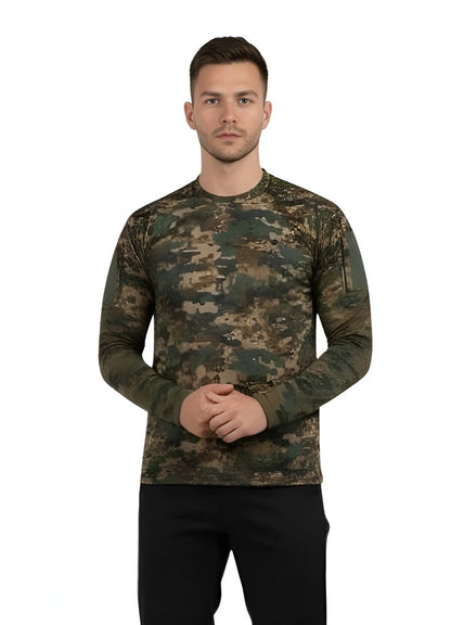 Men’s Army Camouflage Full Sleeve T-Shirt | Nylon Cotton Blend | Tactical Military Style Crew Neck Tee