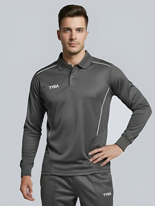 TYKA Prima Men Grey Sports Polo T-Shirt | Quick Dry Activewear with Contrast Piping -USA
