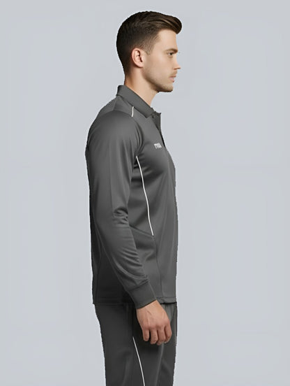 TYKA Prima Men Grey Sports Polo T-Shirt | Quick Dry Activewear with Contrast Piping