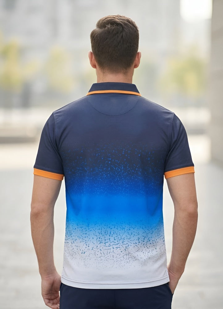 Shiv Naresh Men's Sublimated Gradient Performance Polo Shirt – Navy & Cyan Ombre