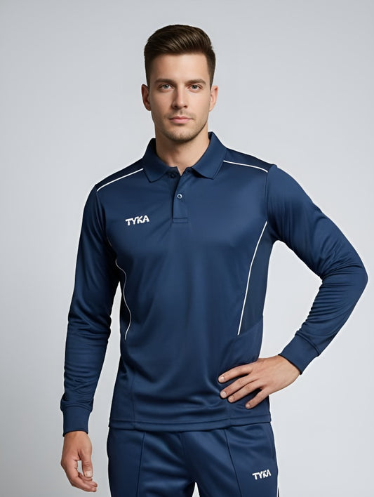 TYKA Prima Men Navy Sports Polo T-Shirt | Quick Dry Activewear with Contrast Piping -USA