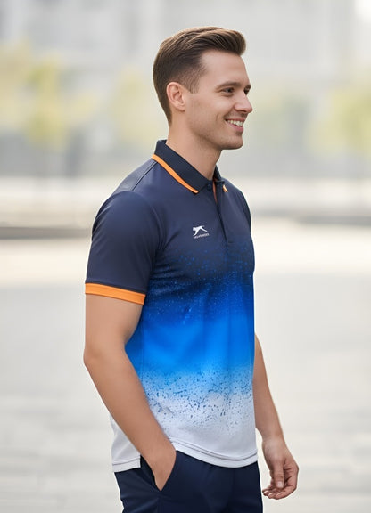 Shiv Naresh Men's Sublimated Gradient Performance Polo Shirt – Navy & Cyan Ombre