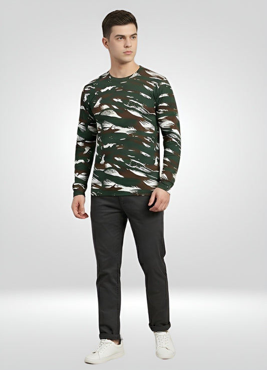 Men’s Camouflage Printed Full Sleeve T-Shirt | Slim Fit Round Neck Casual Wear