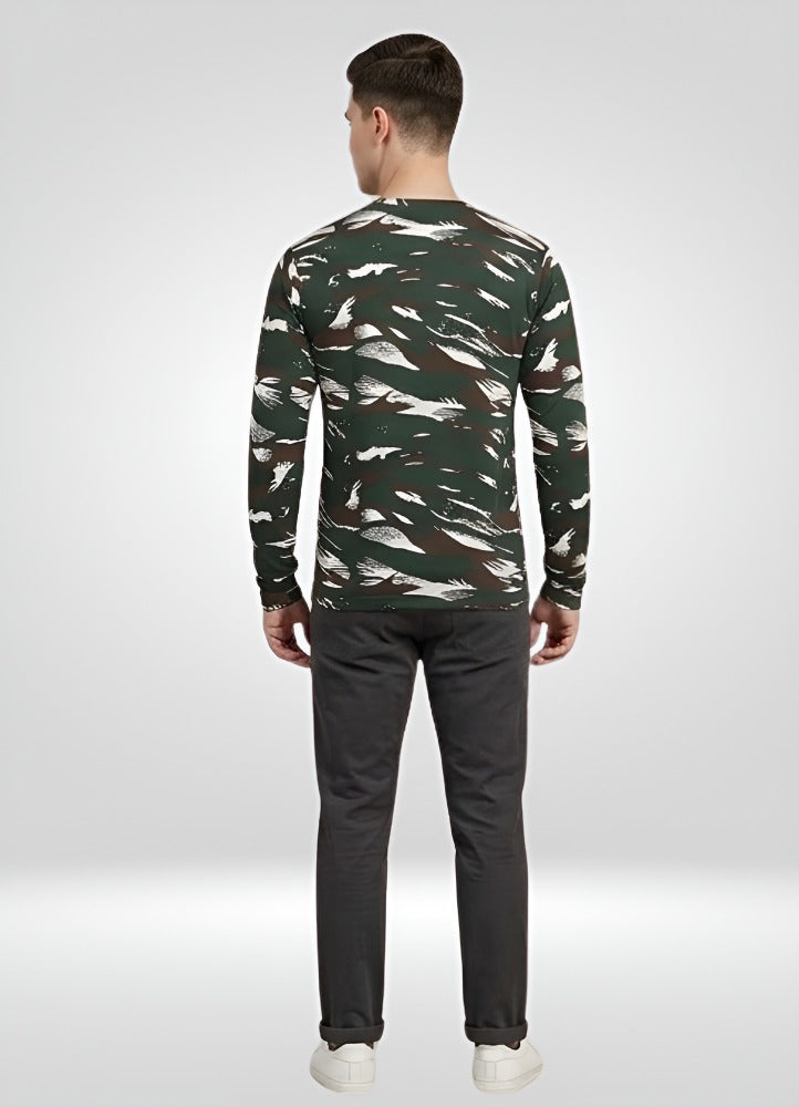 Men’s Camouflage Printed Full Sleeve T-Shirt | Slim Fit Round Neck Casual Wear
