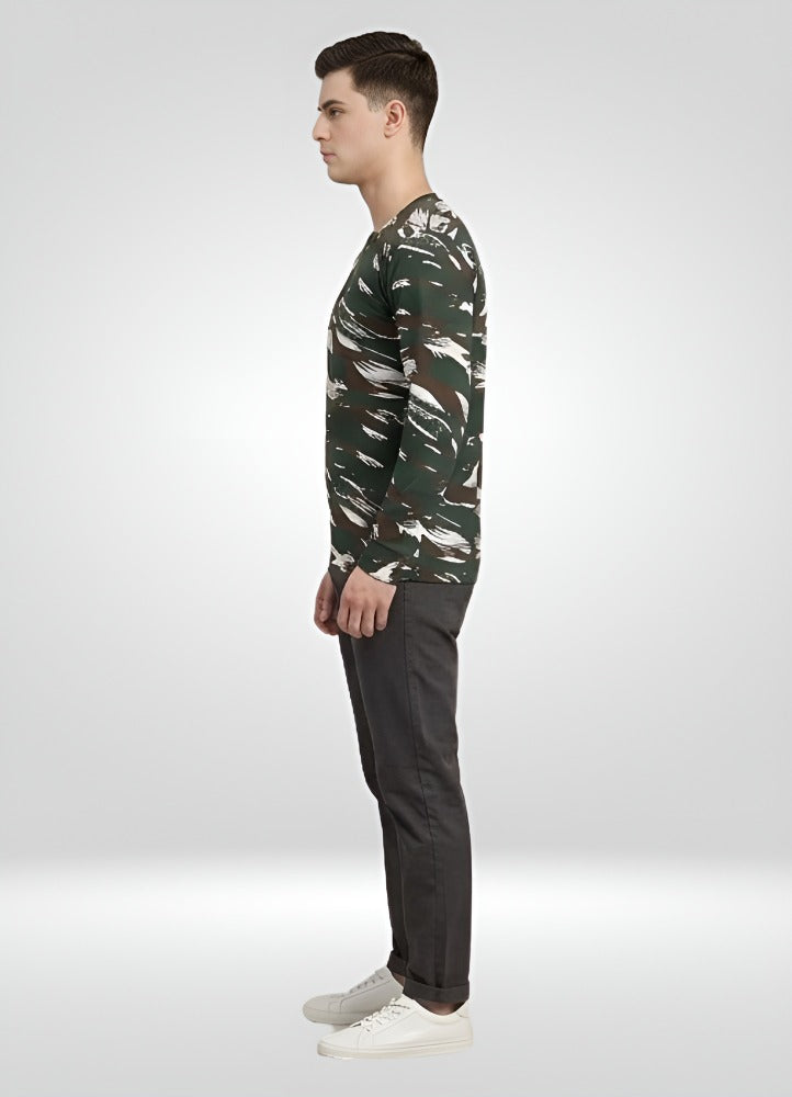 Men’s Camouflage Printed Full Sleeve T-Shirt | Slim Fit Round Neck Casual Wear