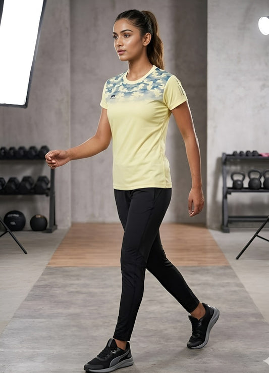 Shiv Naresh Women's Half Sublimation Sports T-Shirt | Quick Dry Polyester Gym & Running T-Shirt | Camouflage Athletic Training Tee for Women