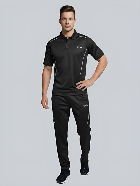 TYKA Prima Men’s Cricket Training Set | Solid Sports T-Shirt & Track Pant Combo | Quick Dry, Lightweight (Black)