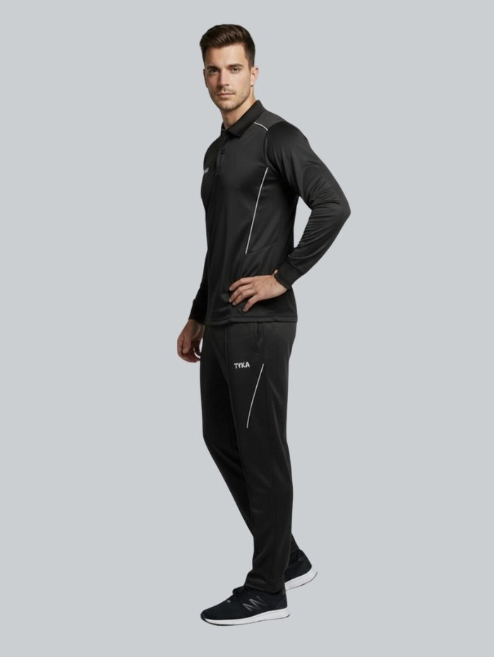 TYKA Prima Men’s Cricket Training Set | Solid Sports T-Shirt & Track Pant Combo | Quick Dry, Lightweight (Black)