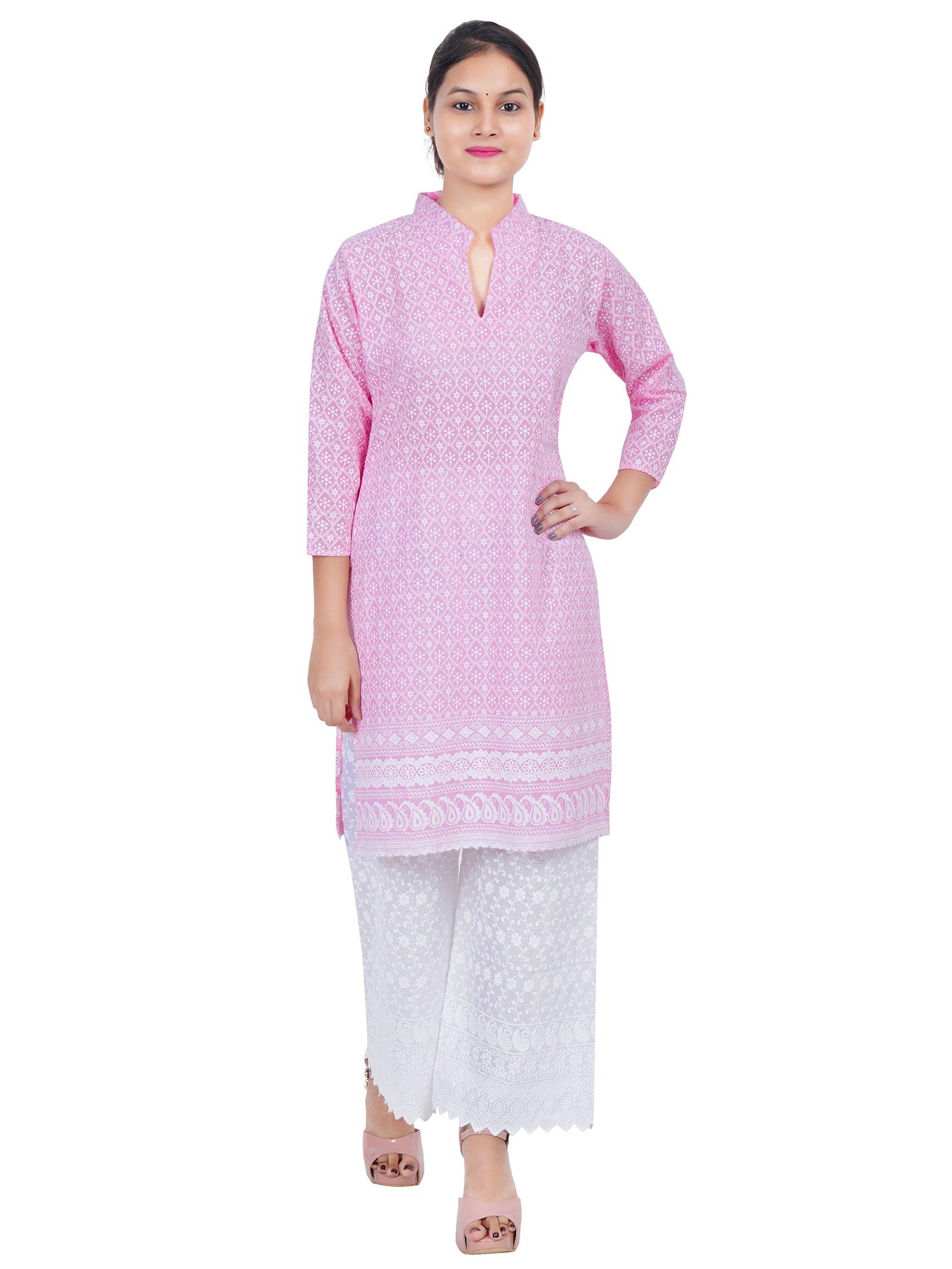 Women Pink Chicken Embroidered Straight Kurta XXXL