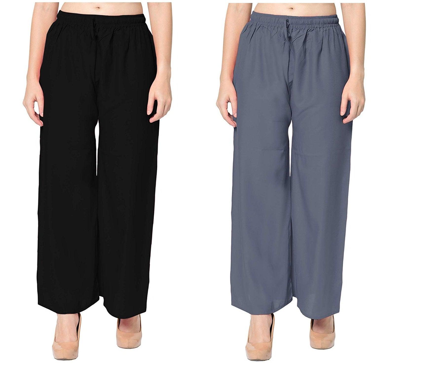 Woman's Rayon Plain Black and Grey Palazzo Default Title