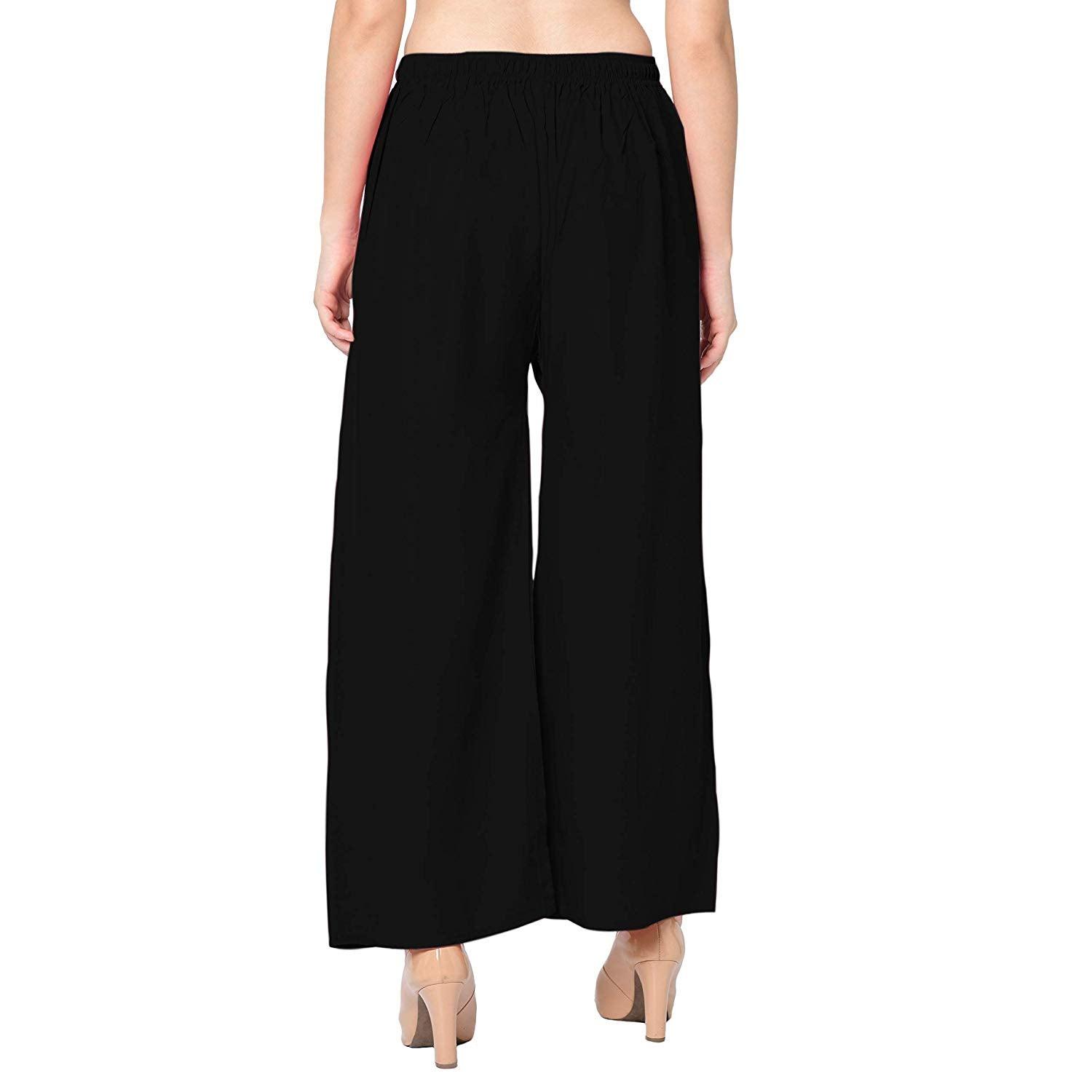 Woman's Rayon Plain Black and Grey Palazzo