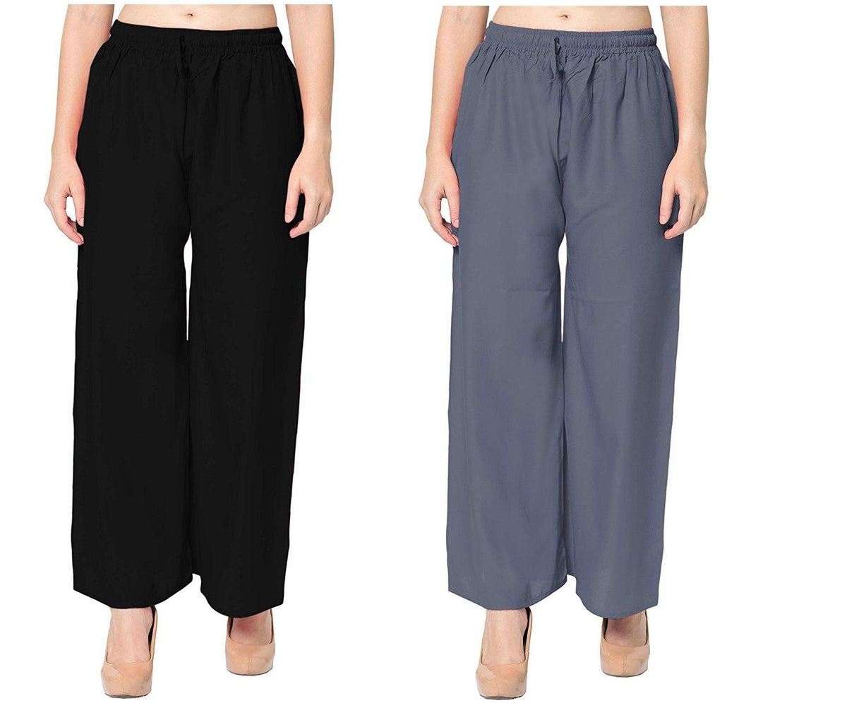 Woman's Rayon Plain Black and Grey Palazzo Default Title