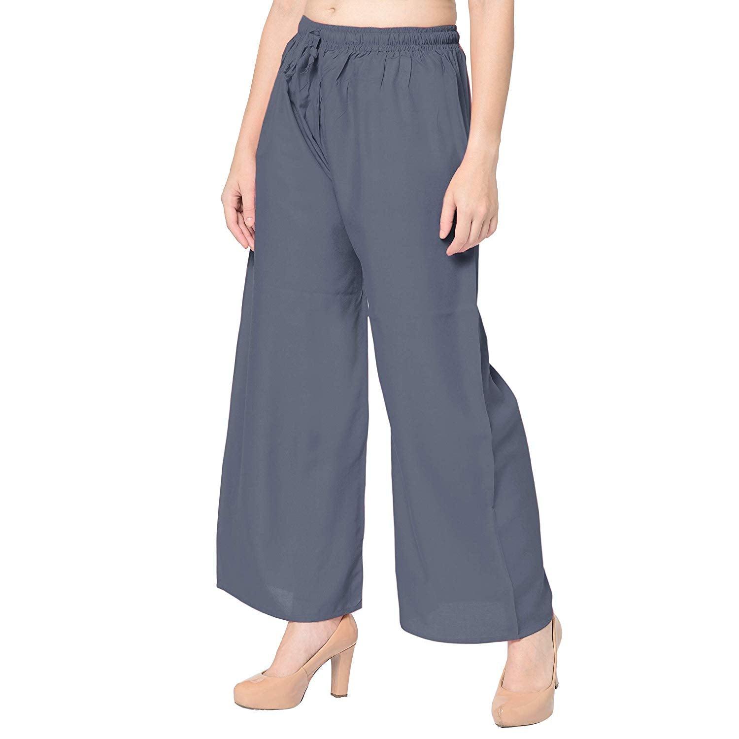 Woman's Rayon Plain Black and Grey Palazzo
