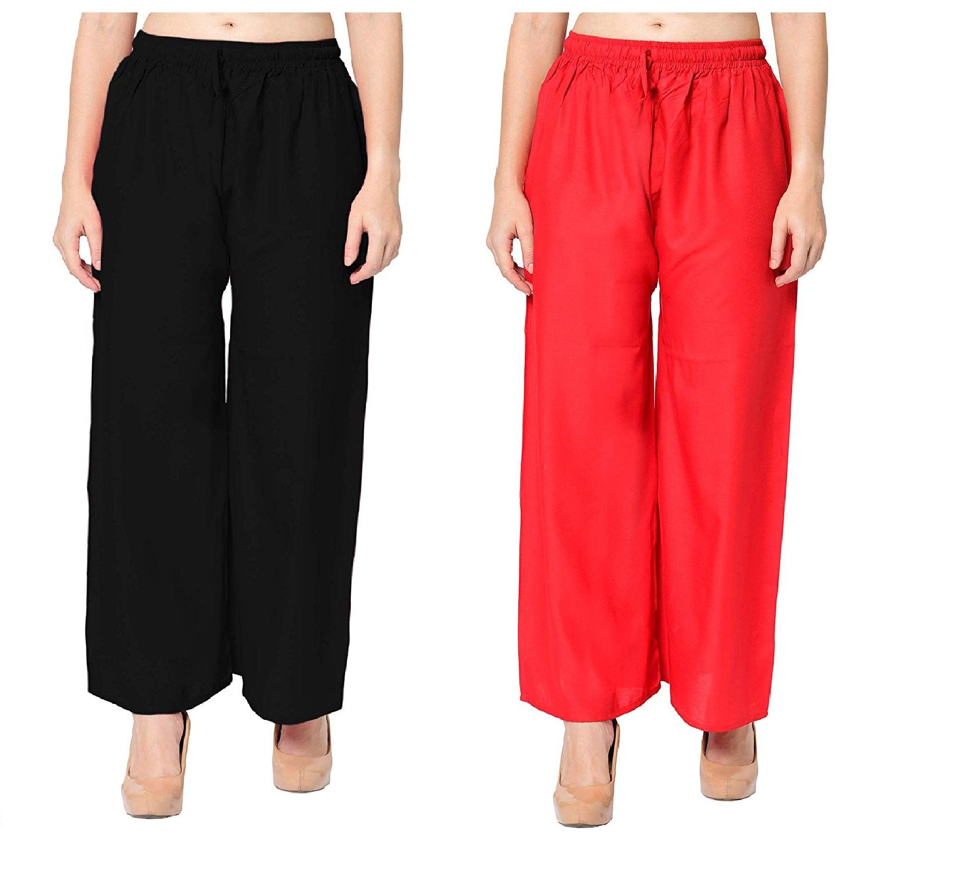 Woman's Rayon Black And Red Plain Palazzo Default Title