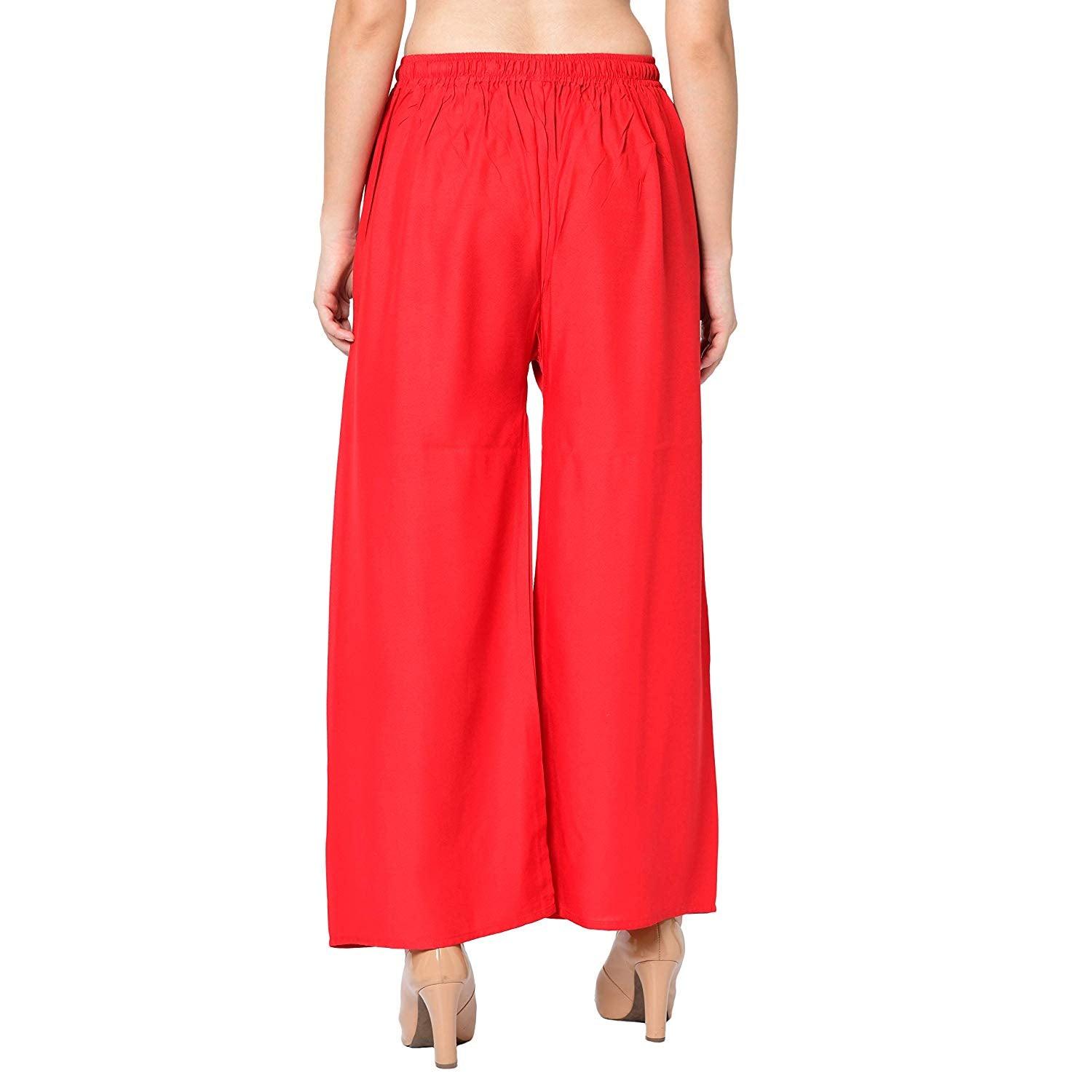 Woman's Rayon Green And Red Plain Palazzo