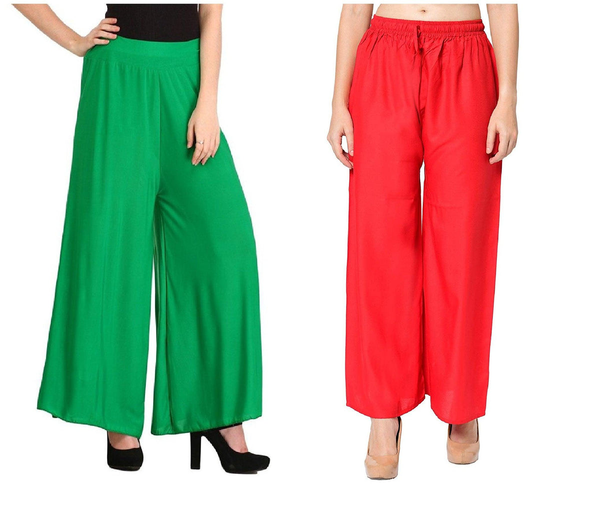 Woman's Rayon Green And Red Plain Palazzo Default Title