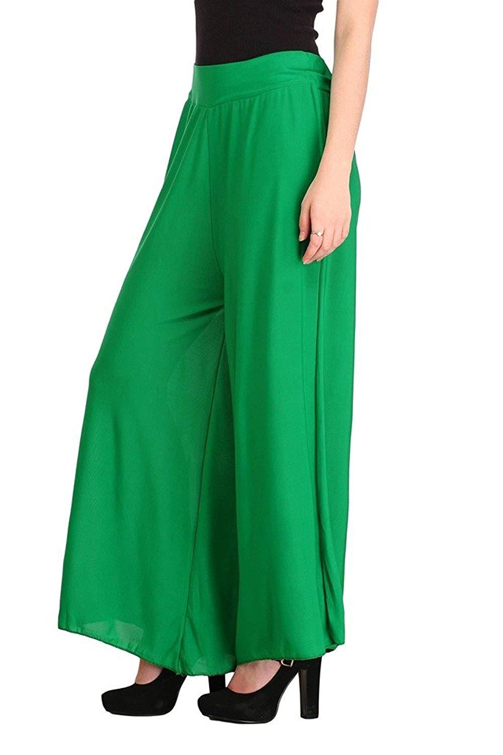 Woman's Rayon Green And Red Plain Palazzo
