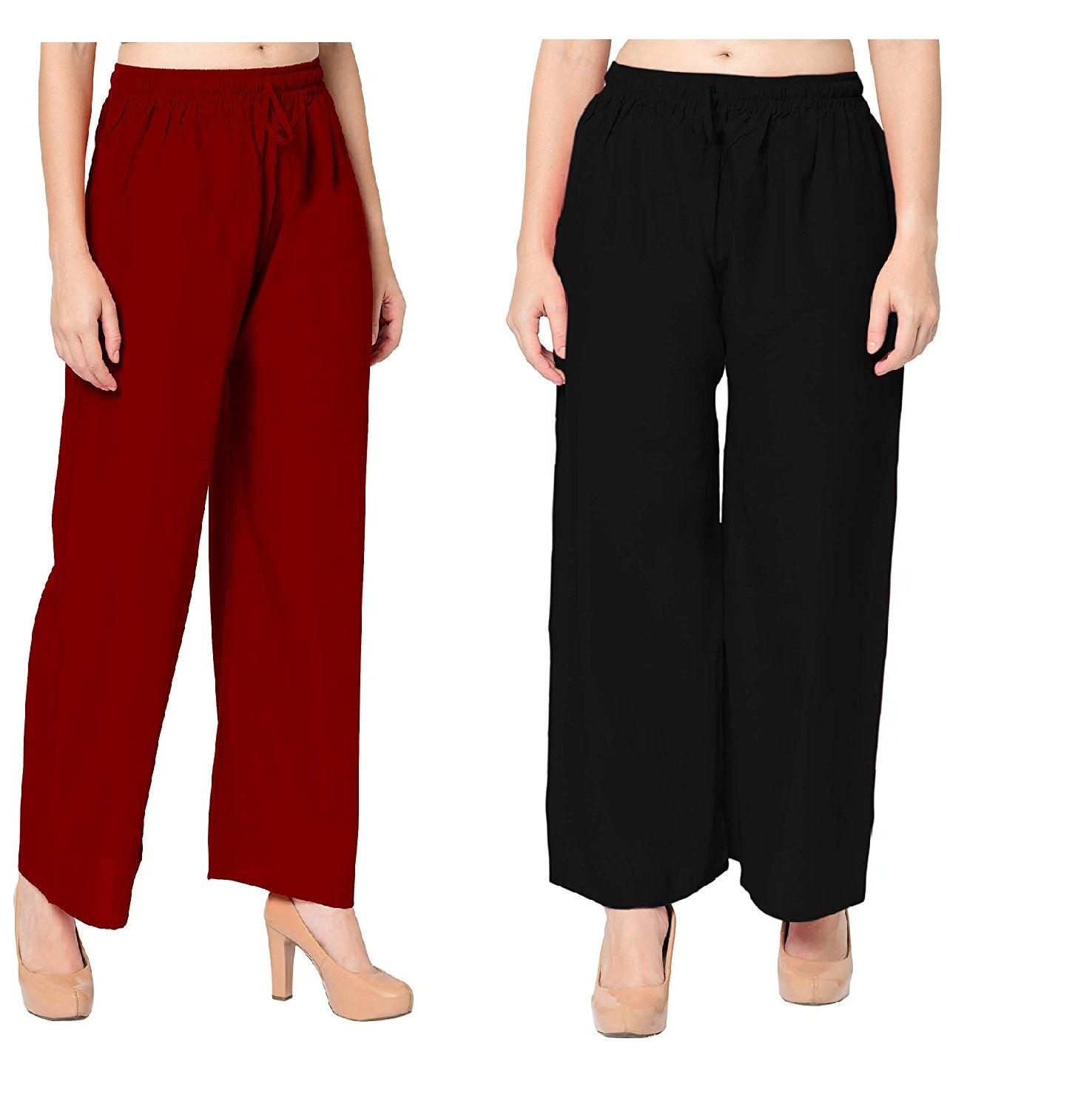 Woman's Rayon Maroon And Black Plain Palazzo Default Title