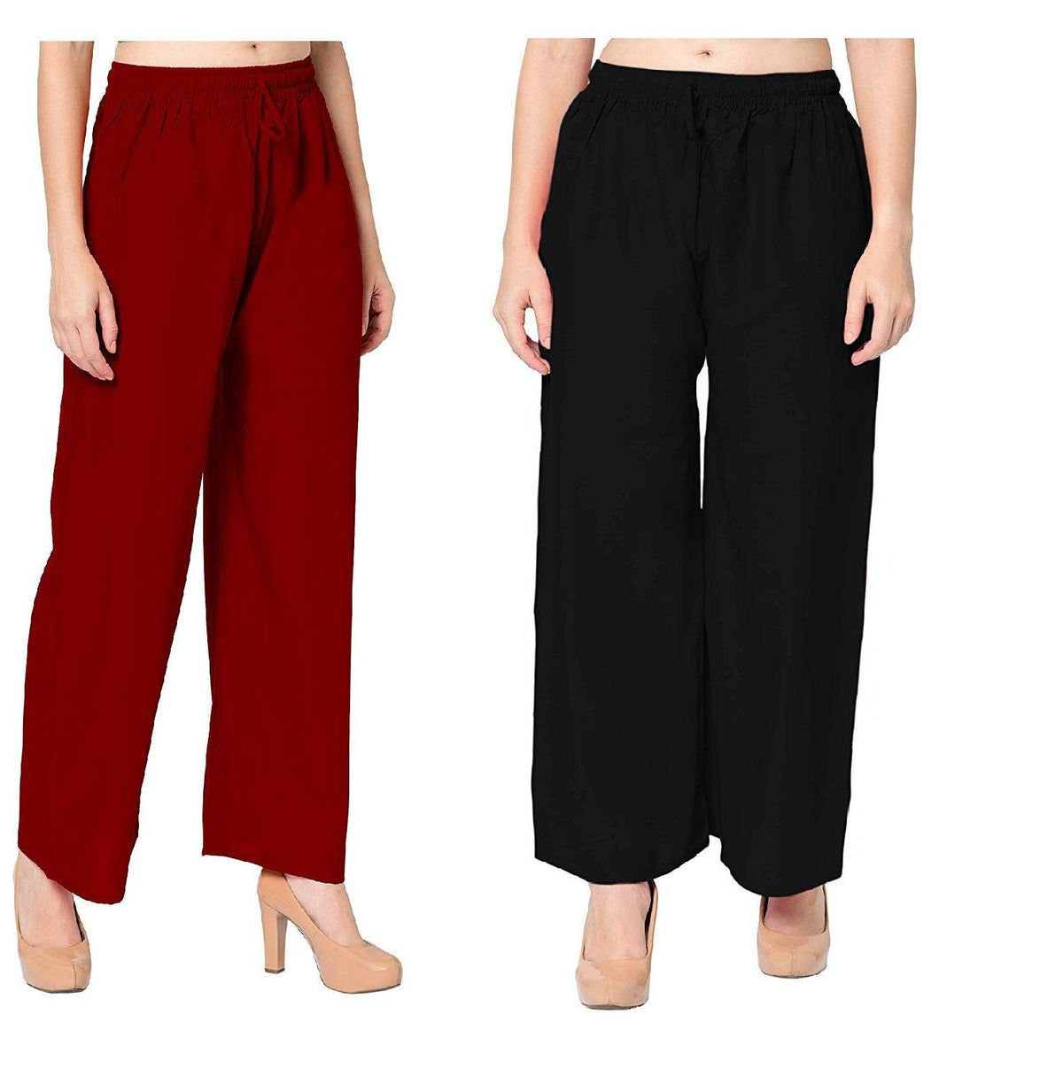 Woman's Rayon Maroon And Black Plain Palazzo Default Title