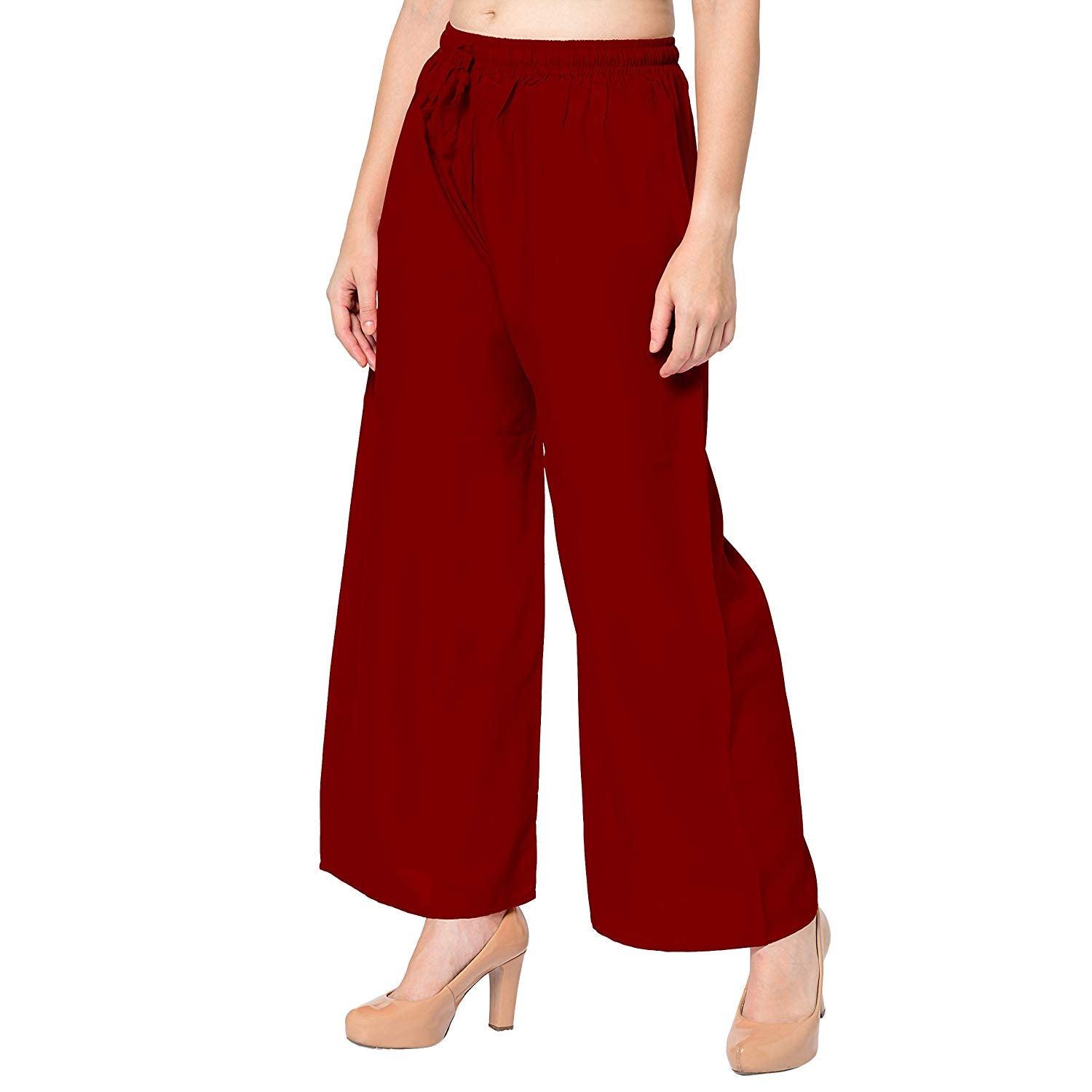 Woman's Rayon Navy And Maroon Plain Palazzo