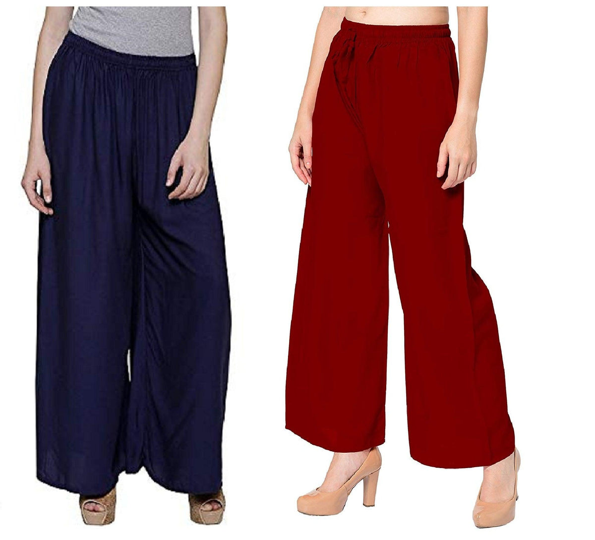 Woman's Rayon Navy And Maroon Plain Palazzo Default Title