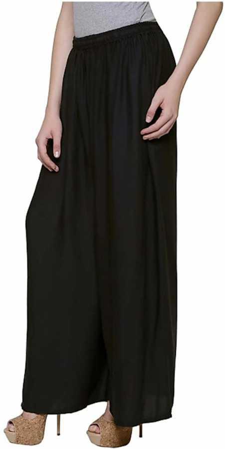 Woman's Rayon Plain Black and Grey Palazzo