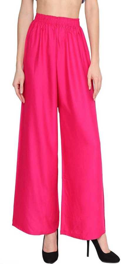 Woman's Rayon Pink And Yellow Plain Palazzo