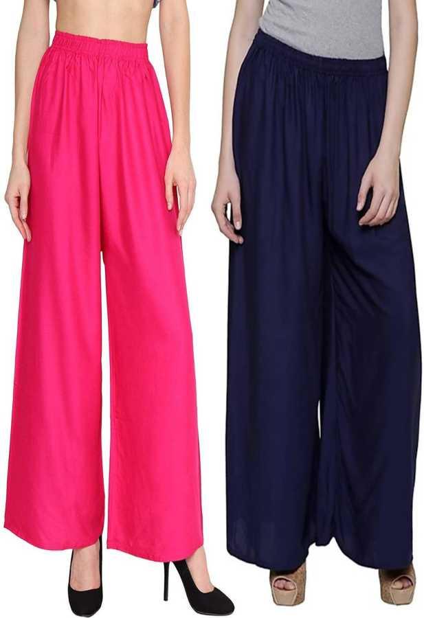 Woman's Rayon Pink And Navy Plain Palazzo Default Title