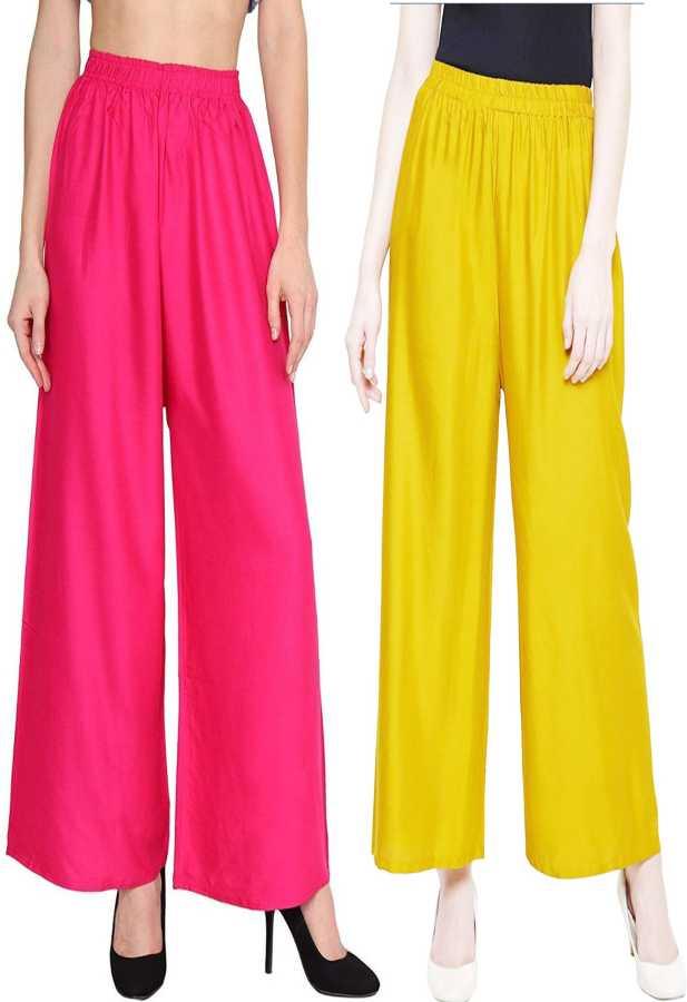 Woman's Rayon Pink And Yellow Plain Palazzo Default Title