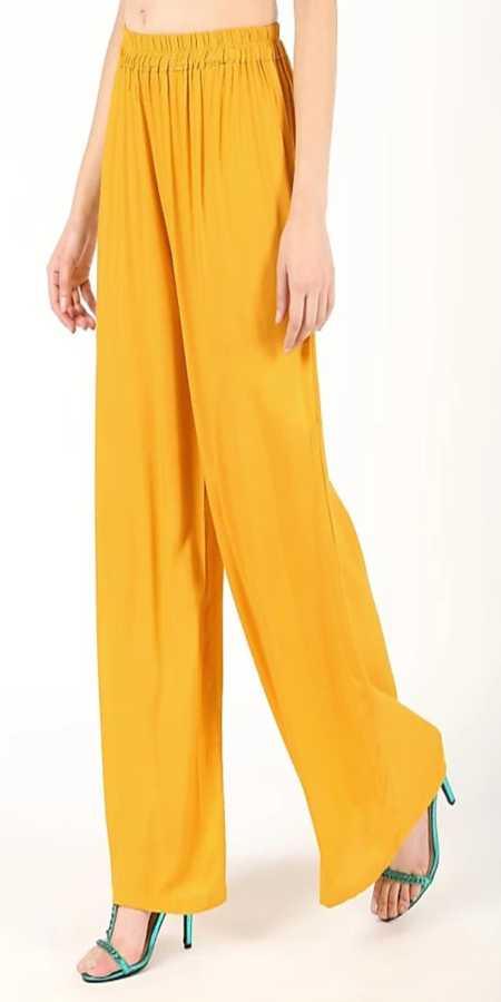 Woman's Rayon Pink And Yellow Plain Palazzo