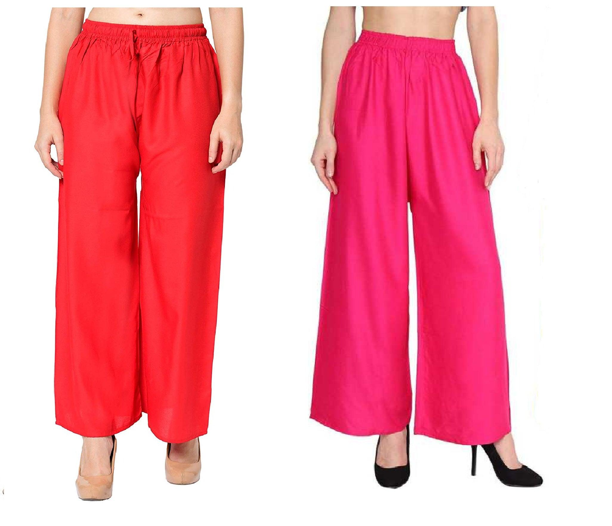 Woman's Rayon Pink And Red Plain Palazzo Default Title