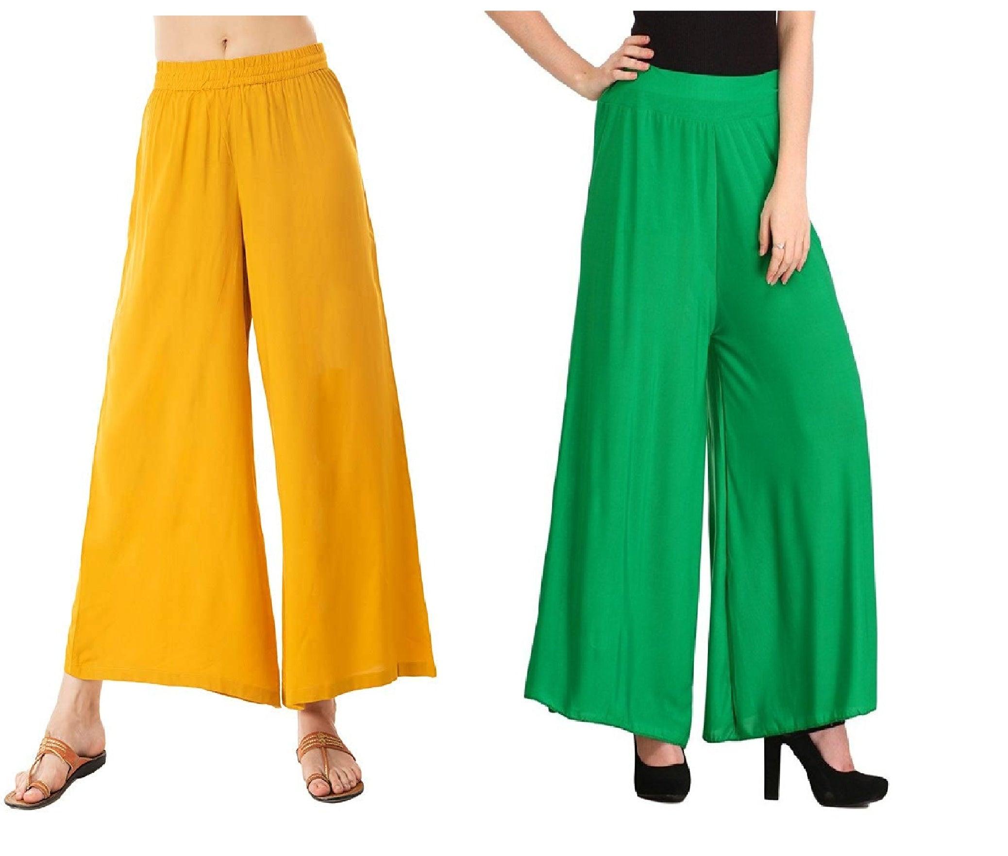 Woman's Rayon Yellow And Green Plain Palazzo Default Title