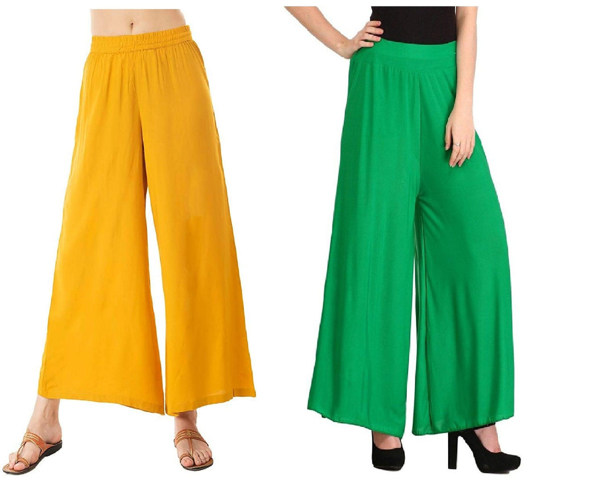 Woman's Rayon Yellow And Green Plain Palazzo Default Title