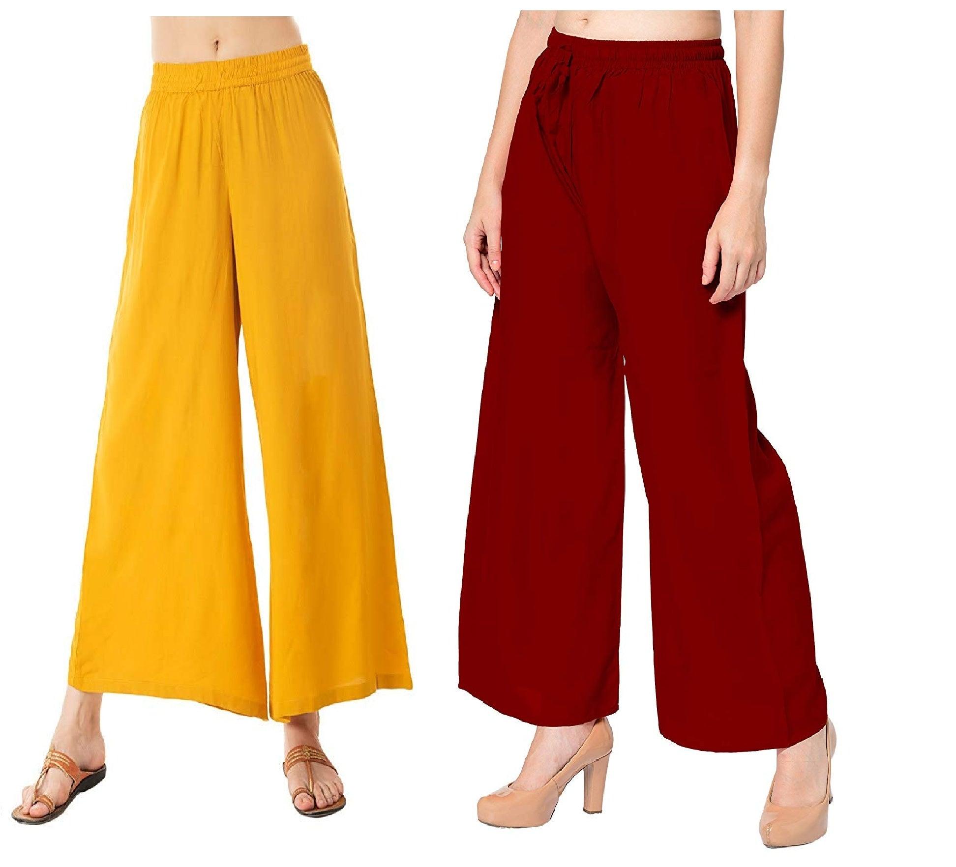 Woman's Rayon Yellow And Maroon Plain Palazzo Default Title