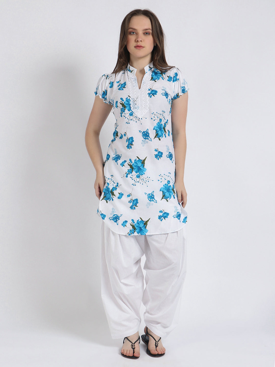 Women Printed Blue Kurta and Salwar Set Pure Cotton XXXL