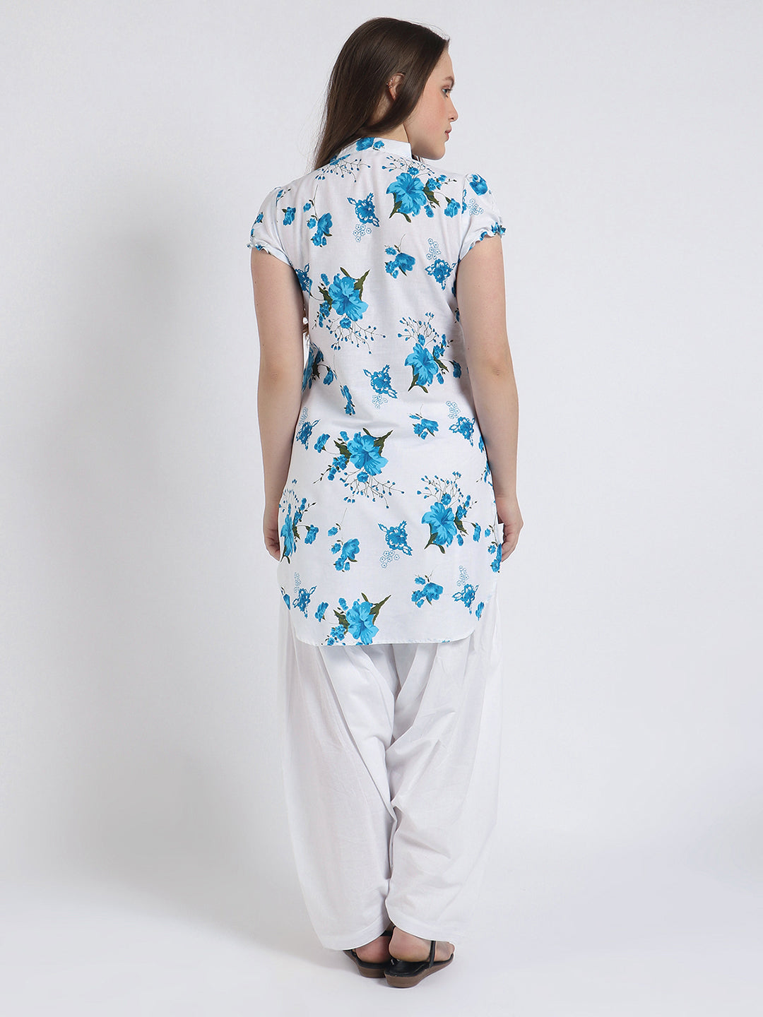 Women Printed Blue Kurta and Salwar Set Pure Cotton
