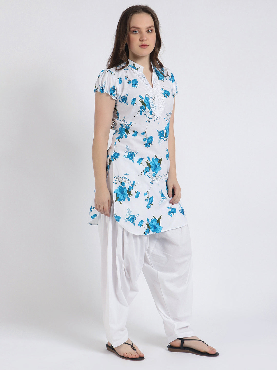 Women Printed Blue Kurta and Salwar Set Pure Cotton