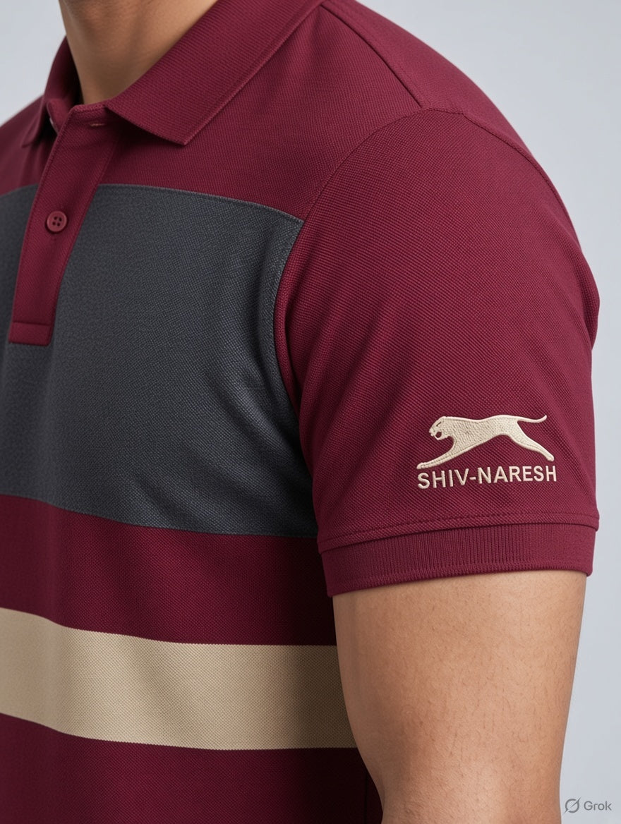 SHIV-NARESH Men’s Color Block Polo T-Shirt – Maroon
