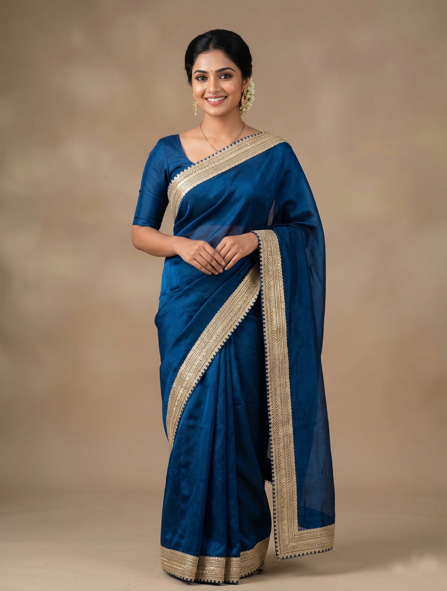 Elegant Navy Blue Silk Saree with Designer Lace Border for Women | Party Wear & Festive Saree
