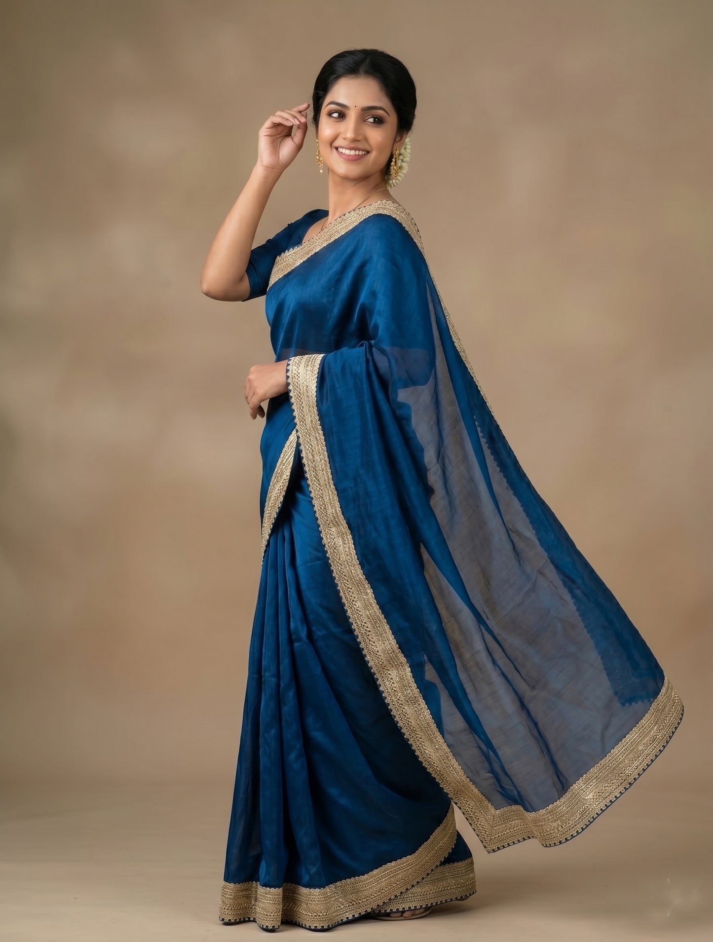 Elegant Navy Blue Silk Saree with Designer Lace Border for Women | Party Wear & Festive Saree
