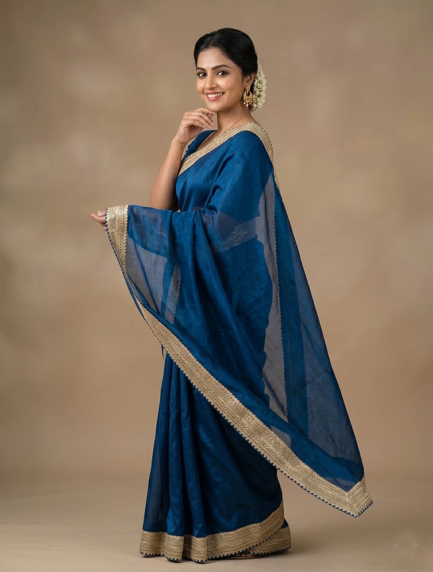 Elegant Navy Blue Silk Saree with Designer Lace Border for Women | Party Wear & Festive Saree