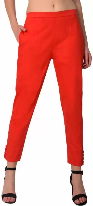 Women's Red Plain Pant Palazzo