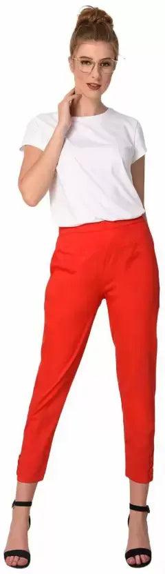 Women's Red Plain Pant Palazzo