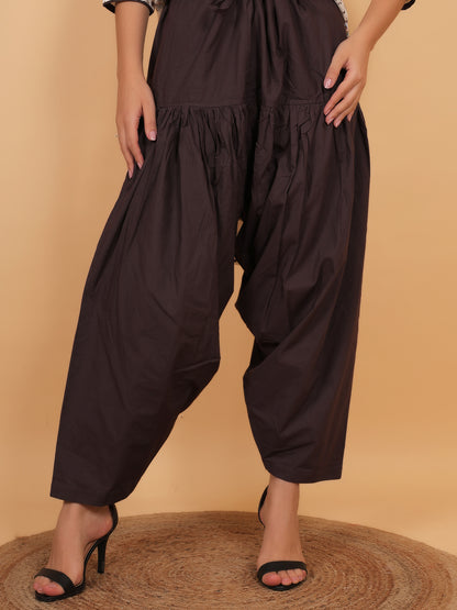 Trendzmy Women Brown Floral Printed Cotton Kurta with Brown Salwar