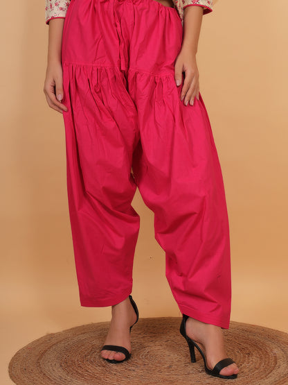 Trendzmy Women Cream Floral Printed Cotton Kurta with Pink Salwar