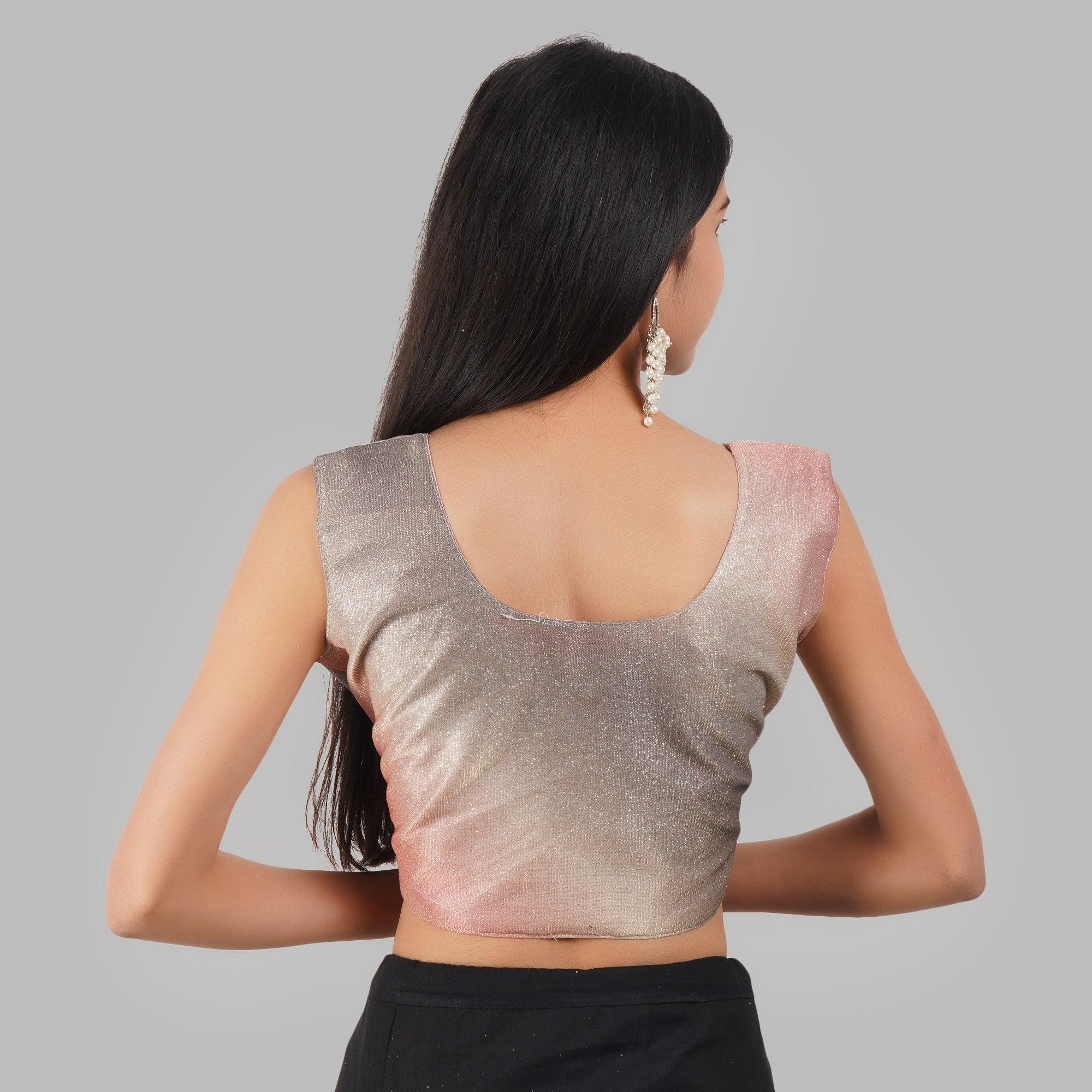 U Neck Shimar Grey and Peach Women Blouse