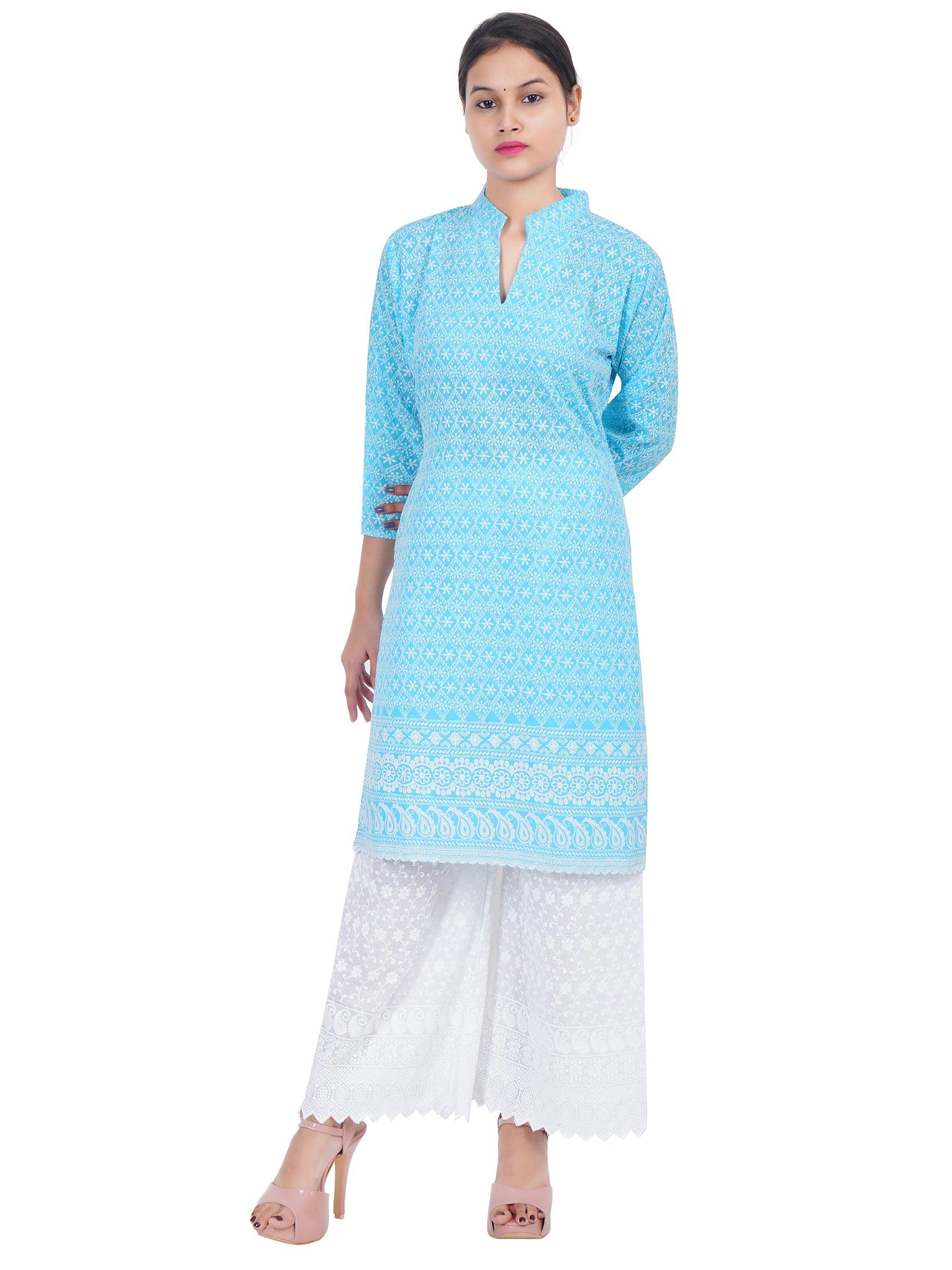 Women Sky Blue Kurta and Palazzo Set Pure Cotton XXXL